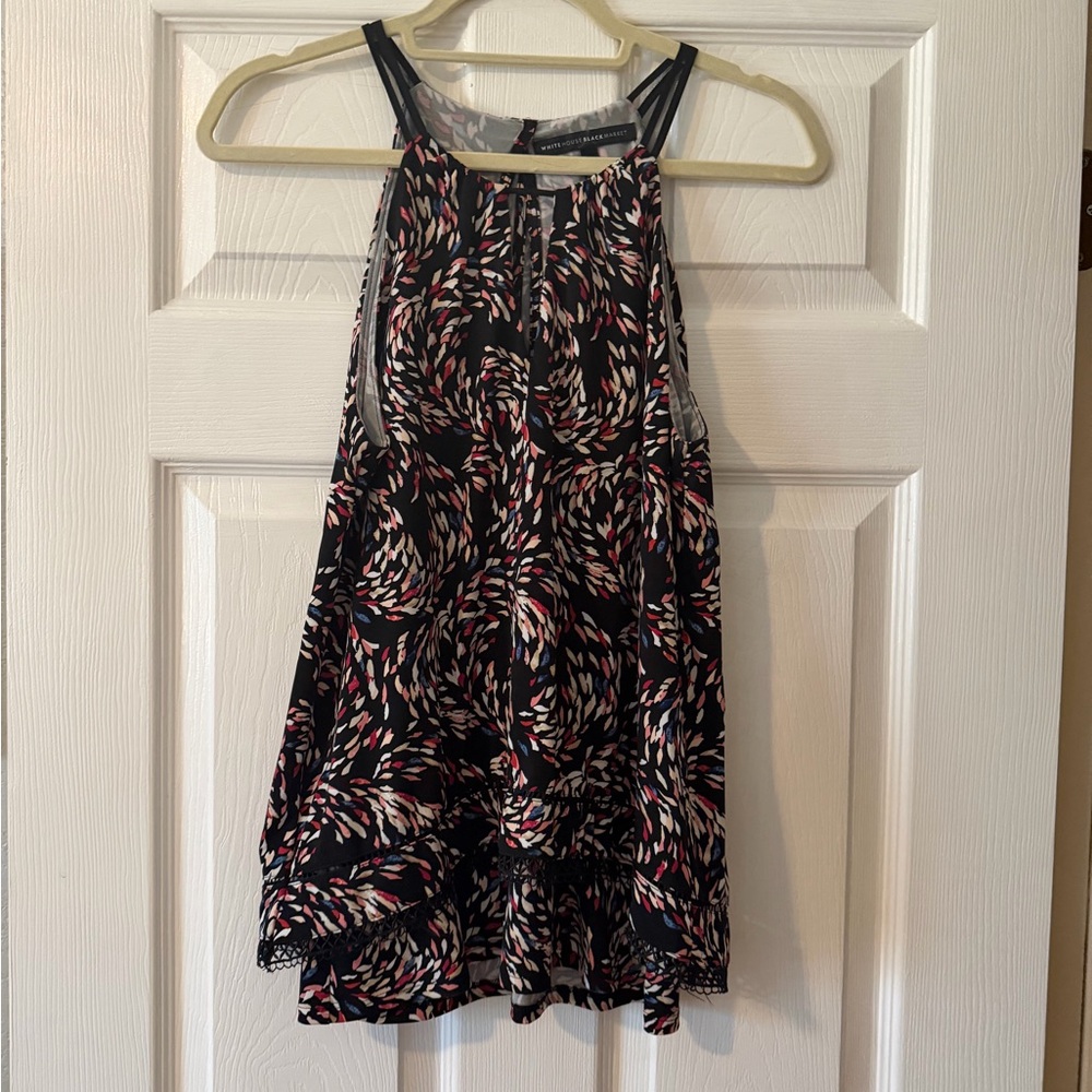 White House Black Market Black Dress with Pink and Cream Print
